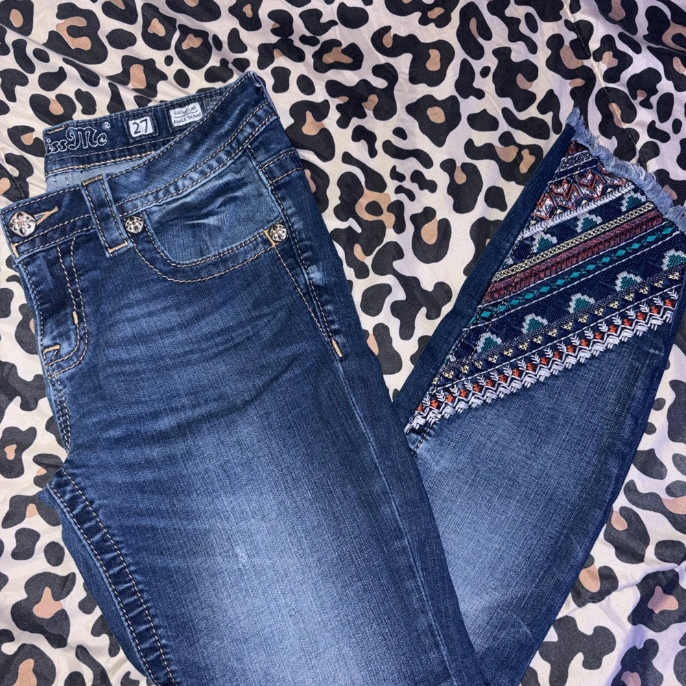 Miss Me Blue Jeans with Multicolor Embroidery
